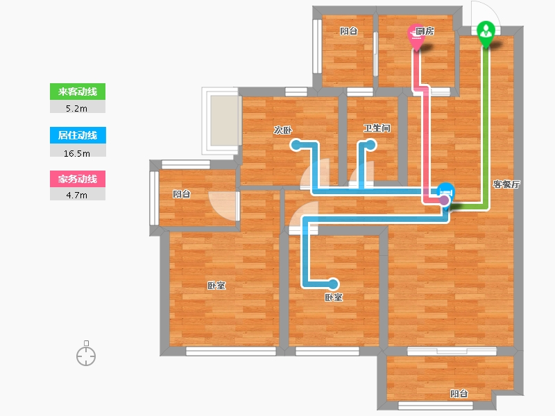 广东省-广州市-中森茗苑9幢05户型86m²-69.03-户型库-动静线