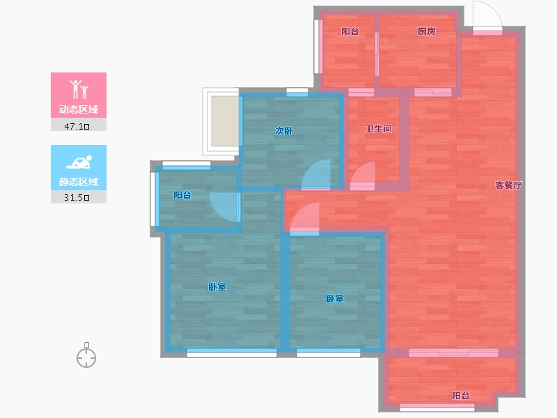 广东省-广州市-中森茗苑9幢05户型86m²-69.03-户型库-动静分区