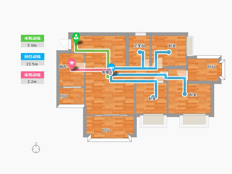 广东省-广州市-中森茗苑9幢03户型88m²-70.18-户型库-动静线