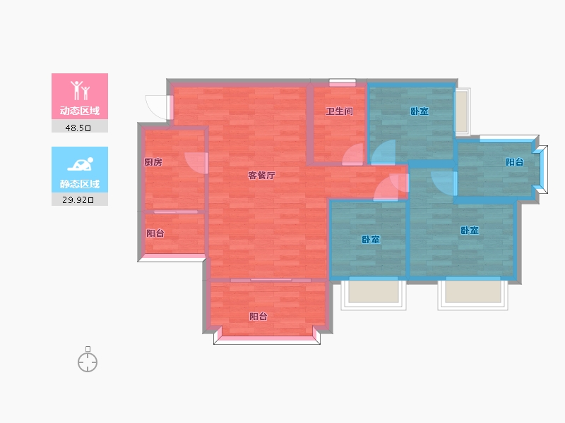 广东省-广州市-中森茗苑9幢03户型88m²-70.18-户型库-动静分区