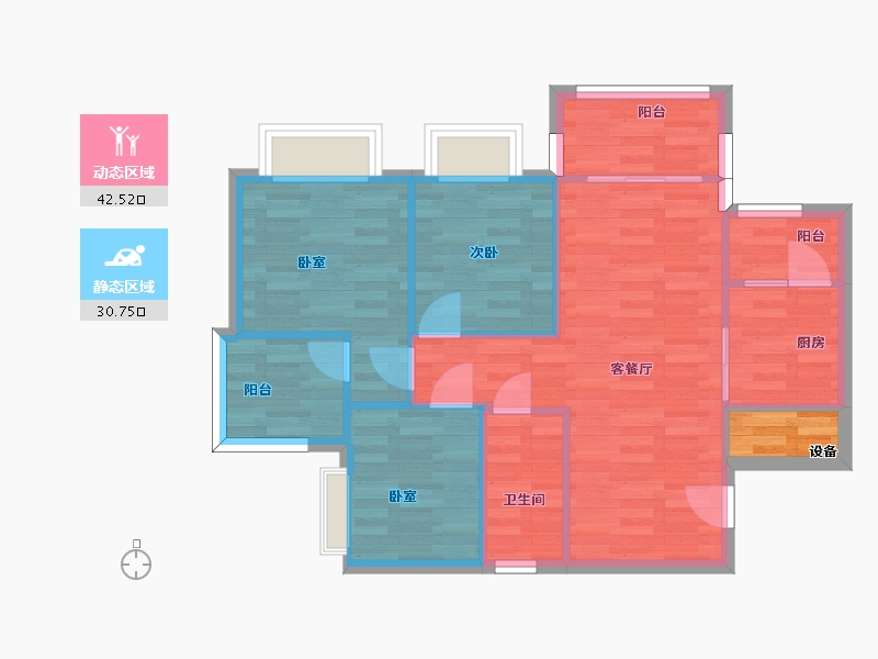 广东省-广州市-中森茗苑9幢06户型85m²-67.95-户型库-动静分区