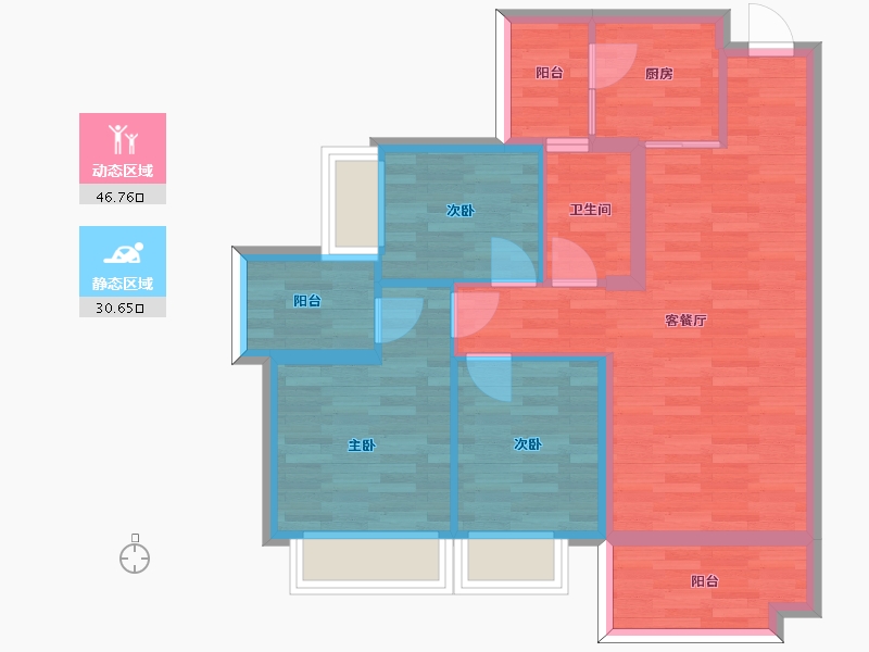 广东省-广州市-中森茗苑9幢05户型86m²-68.00-户型库-动静分区