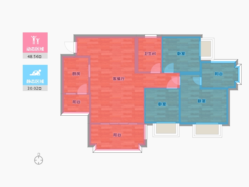 广东省-广州市-中森茗苑9幢03户型88m²-70.40-户型库-动静分区