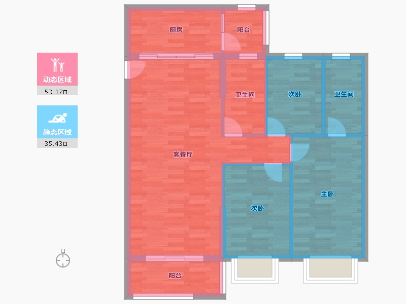 广东省-广州市-富雅都市华庭41幢01户型100m²-80.00-户型库-动静分区