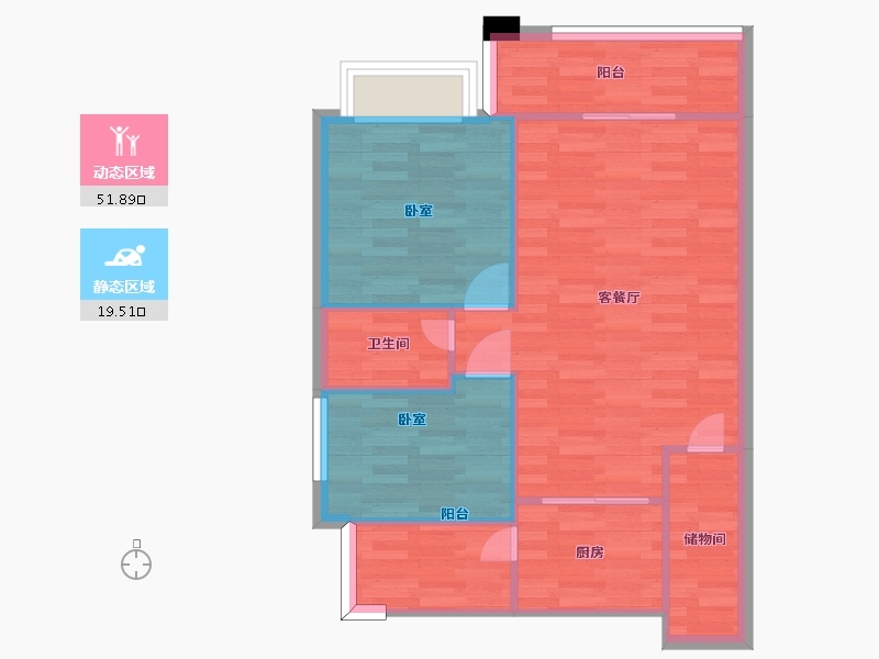 广东省-广州市-富雅都市华庭41栋04户型81m²-64.83-户型库-动静分区