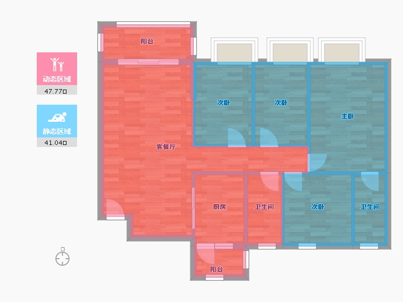 广东省-广州市-富雅都市华庭41栋05户型100m²-80.00-户型库-动静分区