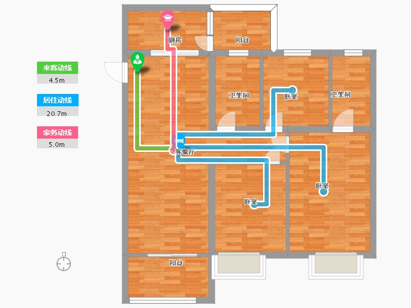 广东省-广州市-富雅都市华庭40栋01户型106m²-84.80-户型库-动静线