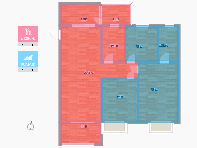 广东省-广州市-富雅都市华庭40栋01户型106m²-84.80-户型库-动静分区