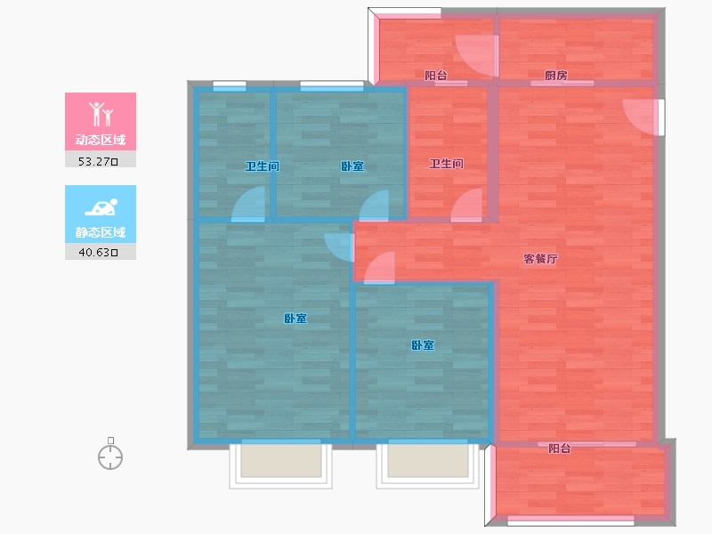 广东省-广州市-富雅都市华庭40栋03户型106m²-84.81-户型库-动静分区