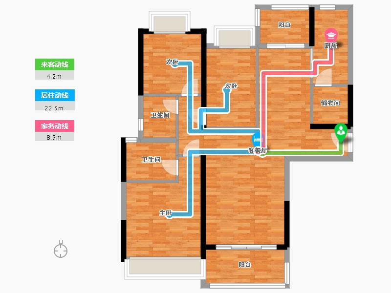 广东省-广州市-合生湖山国际五期（峰荟）6栋,五期(峰荟)1栋122m²-97.90-户型库-动静线