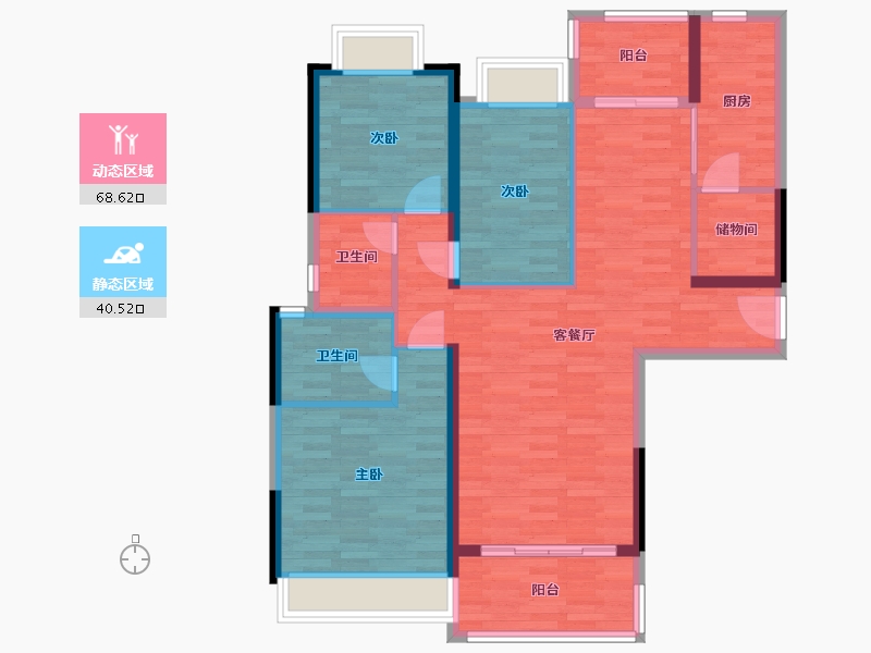 广东省-广州市-合生湖山国际五期（峰荟）6栋,五期(峰荟)1栋122m²-97.90-户型库-动静分区