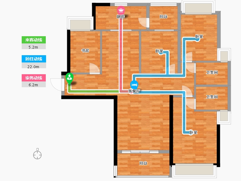 广东省-广州市-合生湖山国际01户型135m²-108.08-户型库-动静线