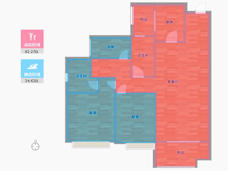 广东省-广州市-保利合锦领秀山02户型111m²-88.80-户型库-动静分区