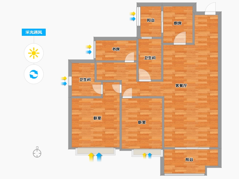 广东省-广州市-保利合锦领秀山02户型111m²-88.80-户型库-采光通风