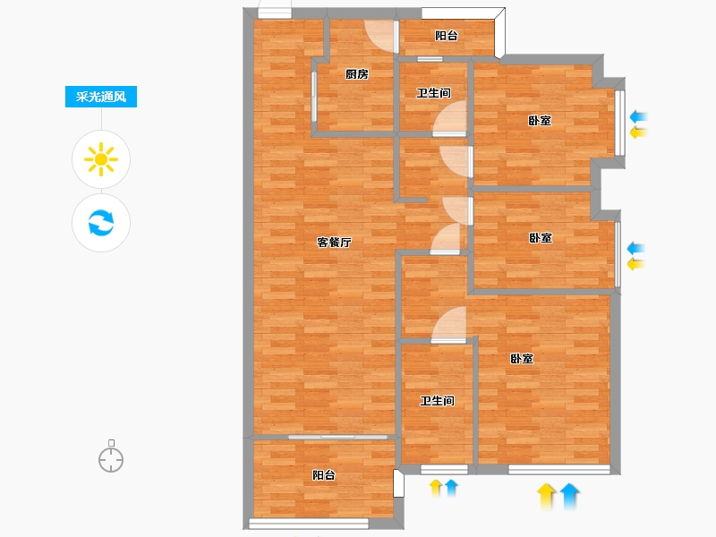 广东省-广州市-得天和苑3栋01户型102m²-89.41-户型库-采光通风