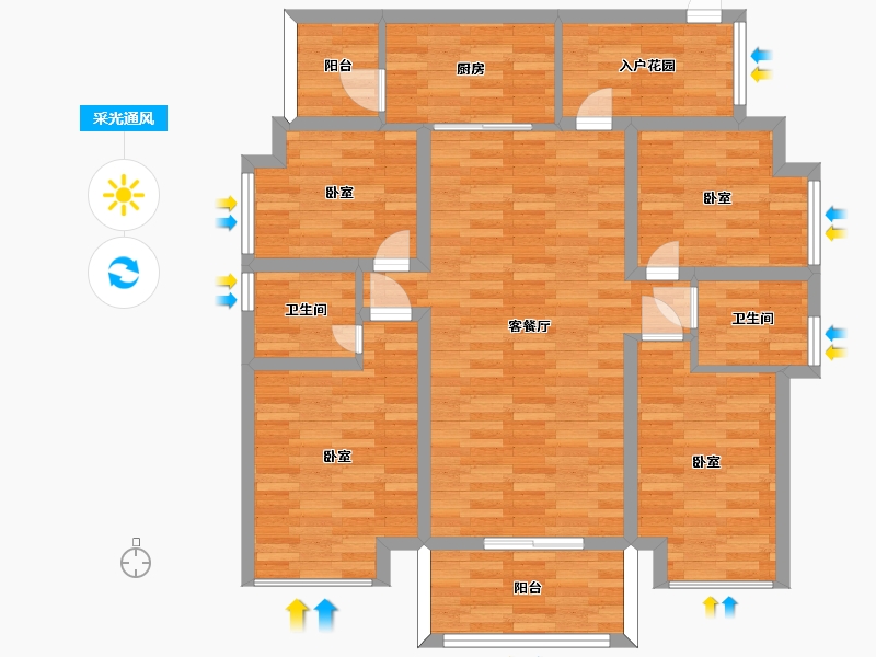 广东省-广州市-得天和苑5栋01户型120m²-99.29-户型库-采光通风