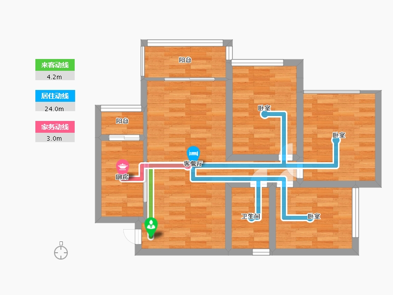 广东省-广州市-云溪四季G18栋06户型77m²-61.59-户型库-动静线