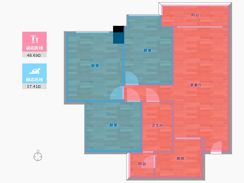 广东省-广州市-云溪四季G18栋04户型78m²-78.00-户型库-动静分区