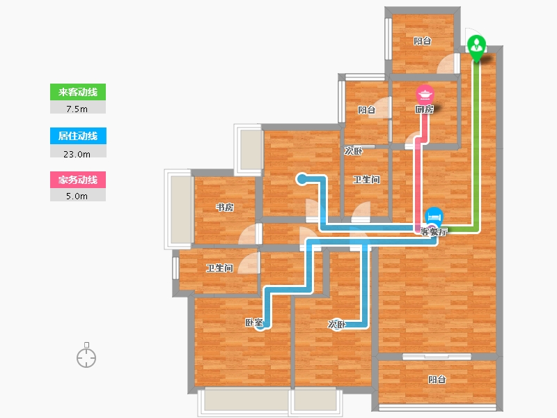 广东省-广州市-公园里（春晓花园）1栋03户型135m²-109.69-户型库-动静线