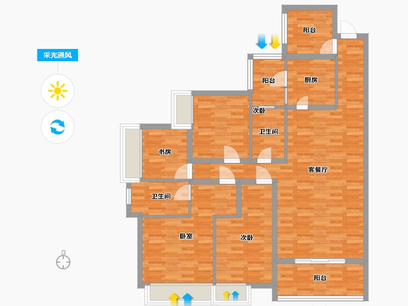 广东省-广州市-公园里（春晓花园）1栋03户型135m²-109.69-户型库-采光通风