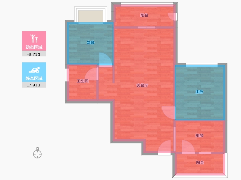 广东省-广州市-恒展江山时代花园11栋76m-61.11-户型库-动静分区