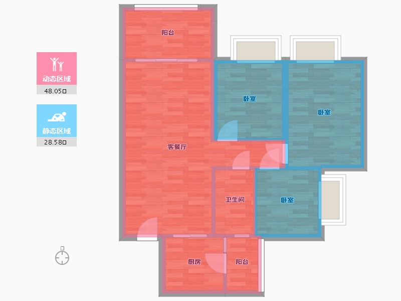 广东省-广州市-绿湖国际城六期17栋86m²-68.76-户型库-动静分区