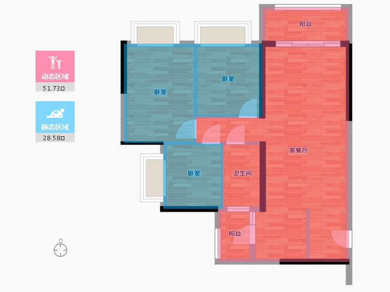 广东省-广州市-绿湖国际城六期17栋90m²-72.02-户型库-动静分区