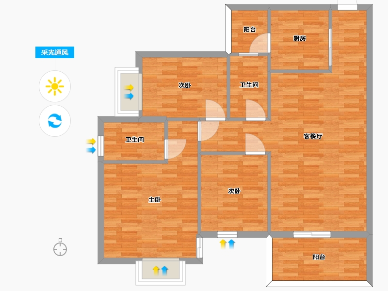 广东省-广州市-绿湖国际城四期14栋112m²-88.17-户型库-采光通风