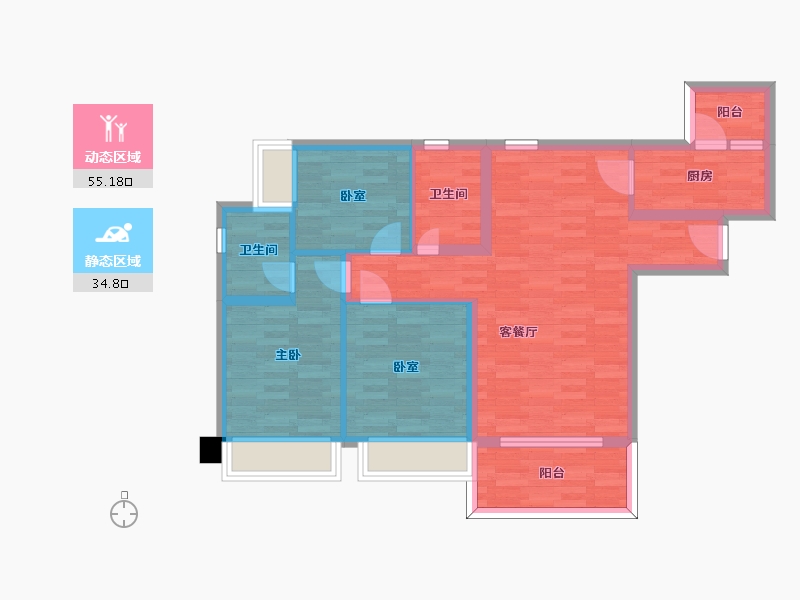 广东省-广州市-合景花漫里13栋99m²-79.23-户型库-动静分区