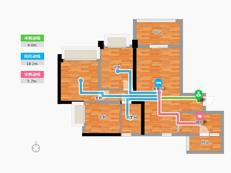 广东省-广州市-合景花漫里16栋88m²-72.30-户型库-动静线