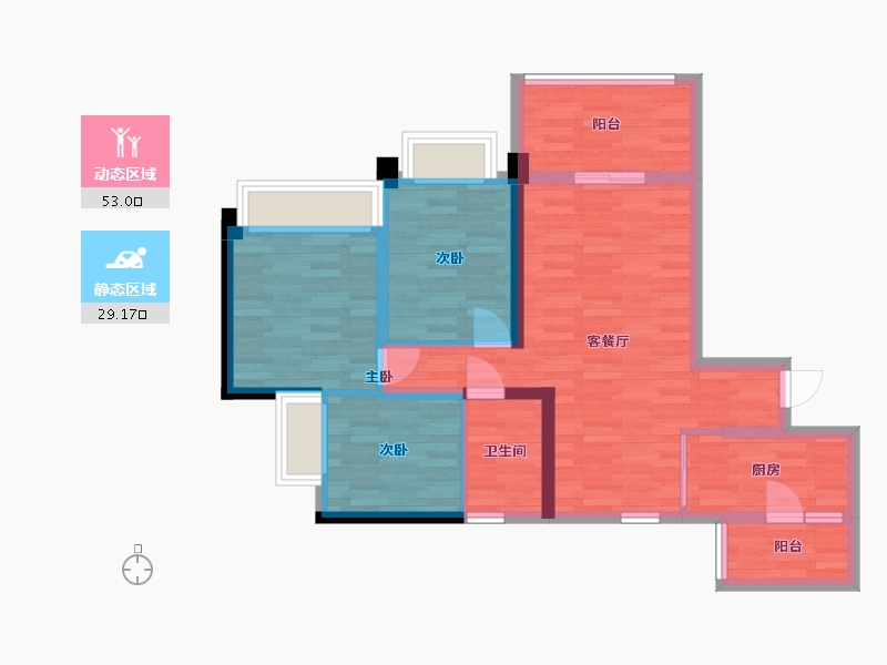 广东省-广州市-合景花漫里16栋88m²-72.30-户型库-动静分区