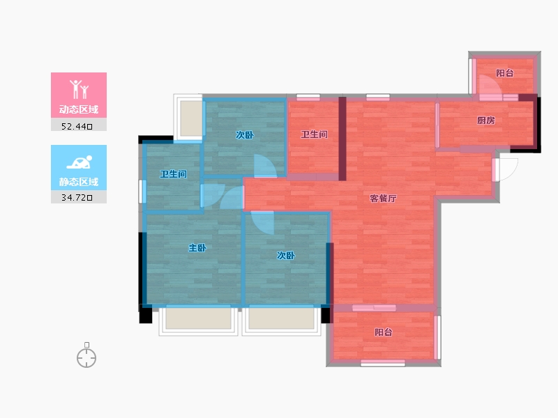 广东省-广州市-合景花漫里16栋97m²-77.32-户型库-动静分区