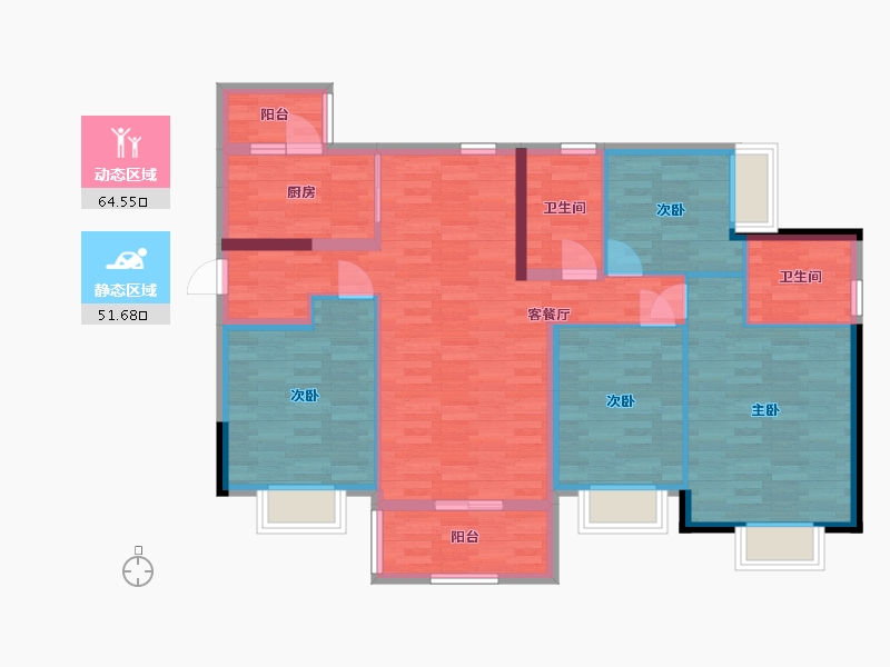 广东省-广州市-合景花漫里16栋128m²-104.03-户型库-动静分区