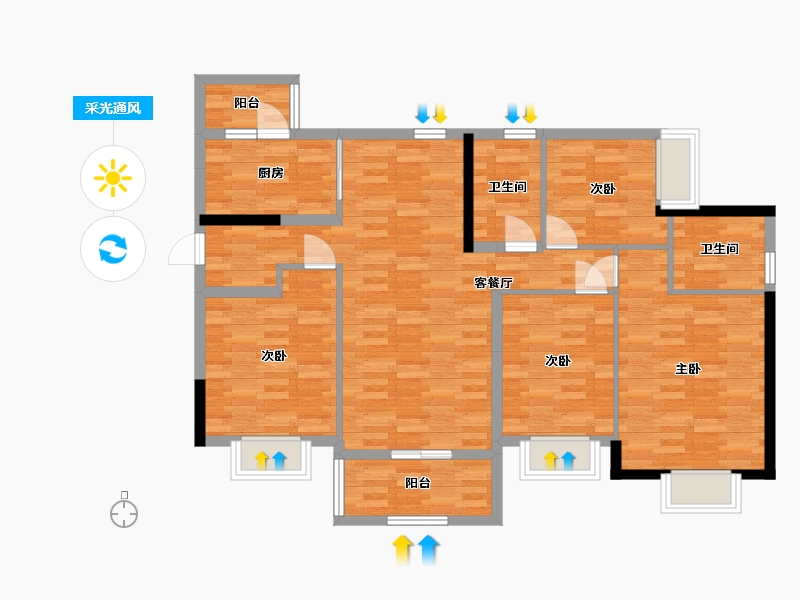 广东省-广州市-合景花漫里16栋128m²-104.03-户型库-采光通风