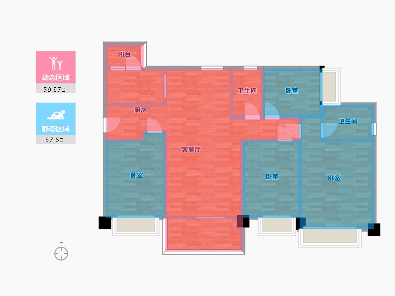 广东省-广州市-合景花漫里13栋131m²-105.73-户型库-动静分区