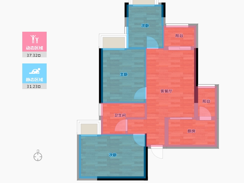 广东省-广州市-合景花漫里9栋,16栋72m²-61.00-户型库-动静分区