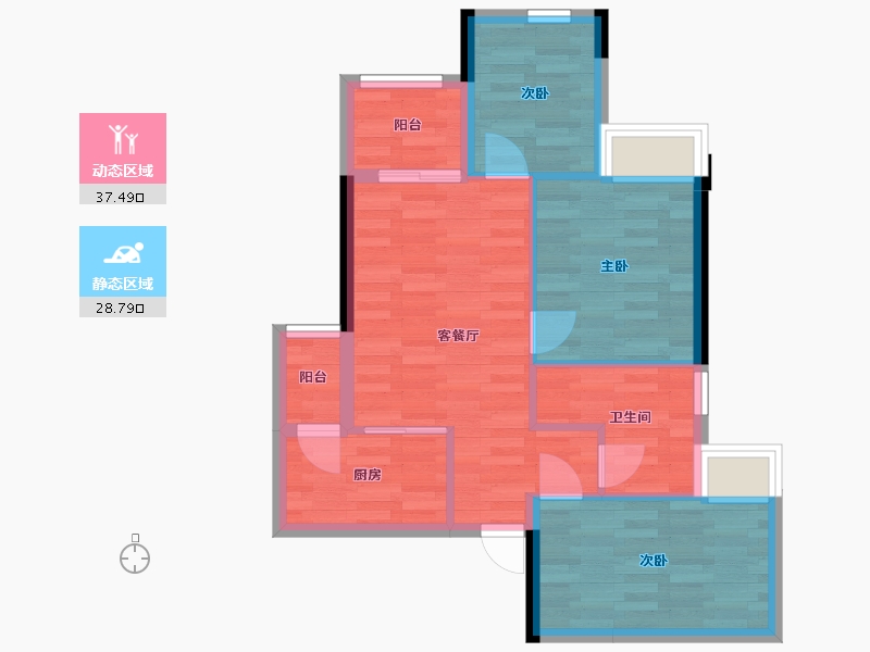 广东省-广州市-合景花漫里16栋72m²-58.91-户型库-动静分区