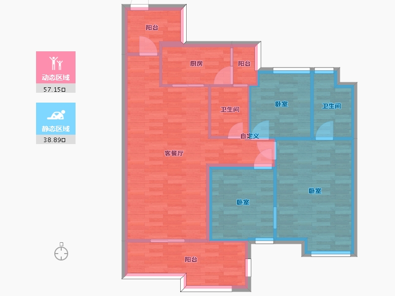 广东省-广州市-西福蓝湾4幢,5幢,7幢,8幢108m²-86.37-户型库-动静分区