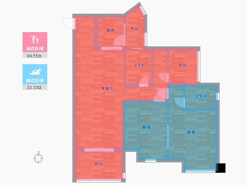 广东省-广州市-荔富湖畔A2栋104m²-83.18-户型库-动静分区