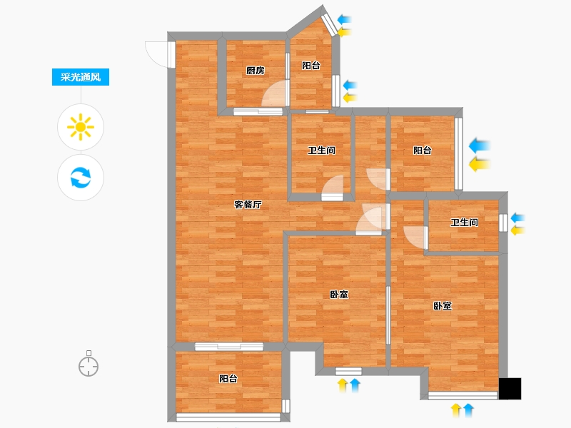 广东省-广州市-荔富湖畔A2栋104m²-83.18-户型库-采光通风