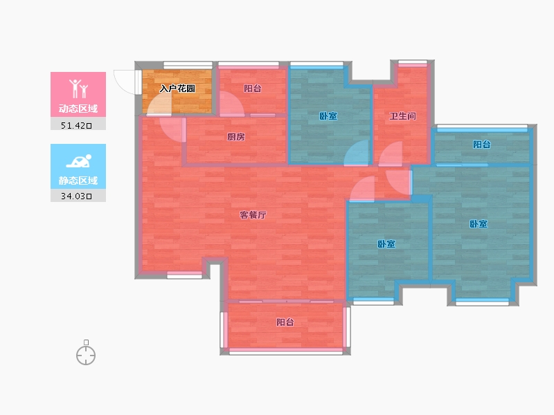 广东省-广州市-荔富湖畔A7栋,A19栋99m²-80.36-户型库-动静分区