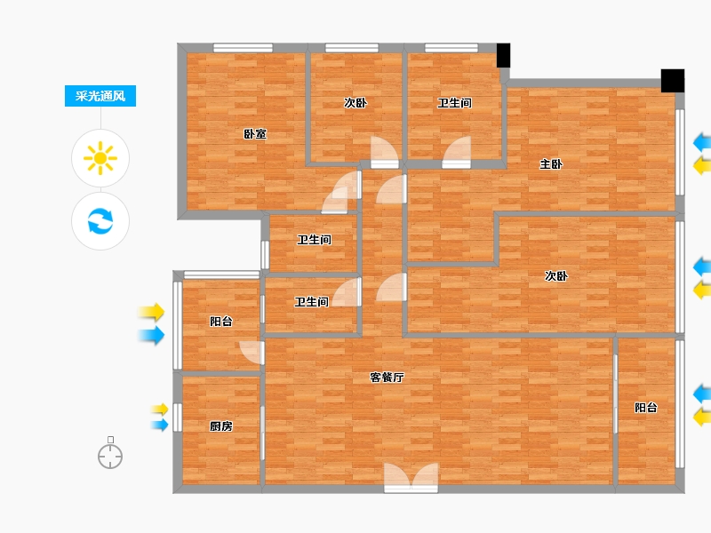 广东省-广州市-创基丽江国际5栋03户型184m²-147.40-户型库-采光通风