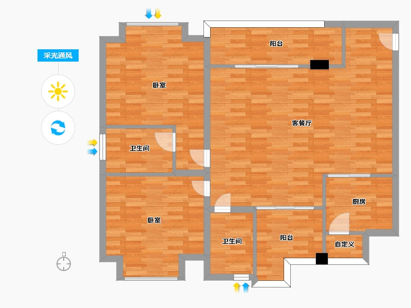 广东省-广州市-惠百氏广场8栋121m²-96.80-户型库-采光通风