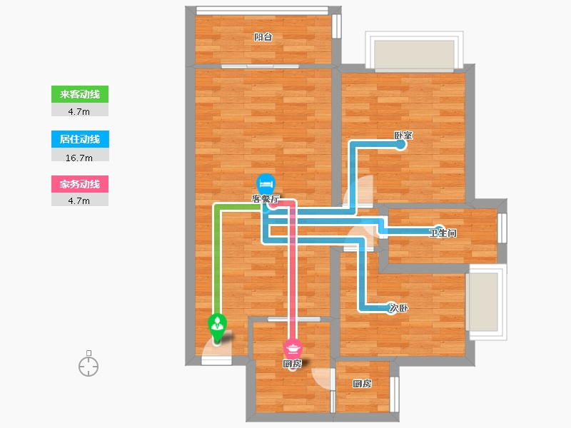 广东省-广州市-惠百氏广场9栋05户型75m²-60.10-户型库-动静线