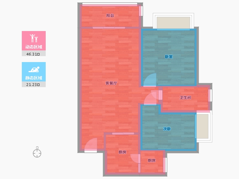 广东省-广州市-惠百氏广场9栋05户型75m²-60.10-户型库-动静分区