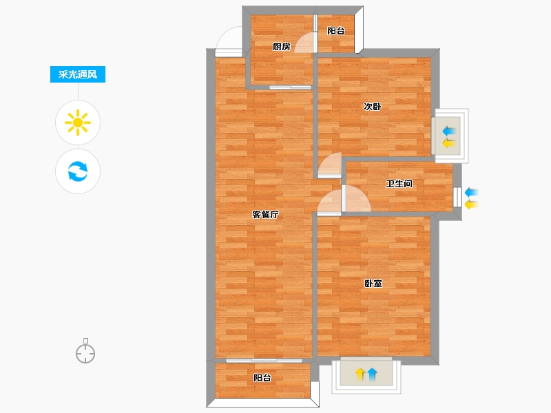 广东省-广州市-惠百氏广场8栋01户型75m²-60.19-户型库-采光通风