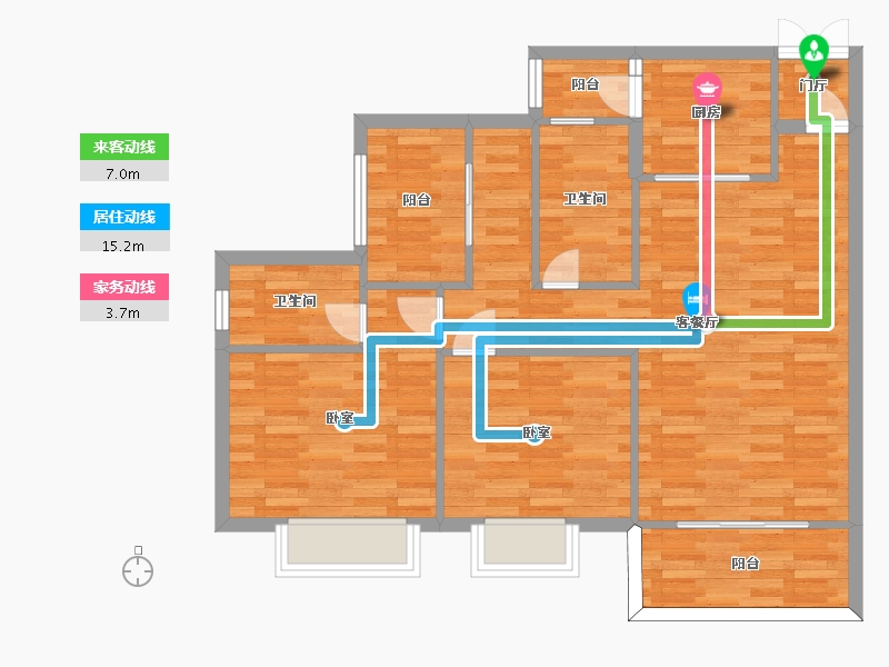 广东省-广州市-惠百氏广场8栋02户型105m²-85.82-户型库-动静线