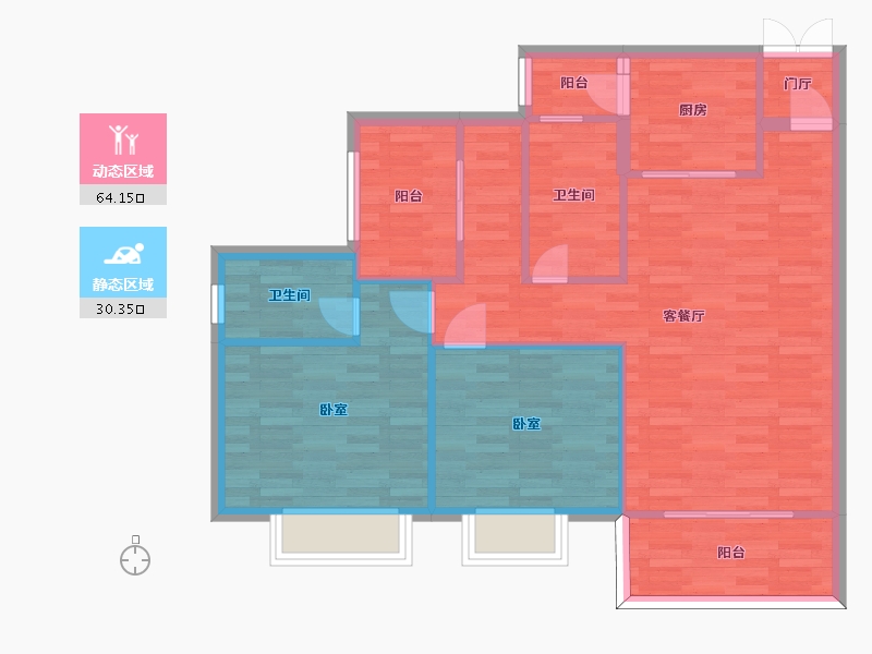 广东省-广州市-惠百氏广场8栋02户型105m²-85.82-户型库-动静分区