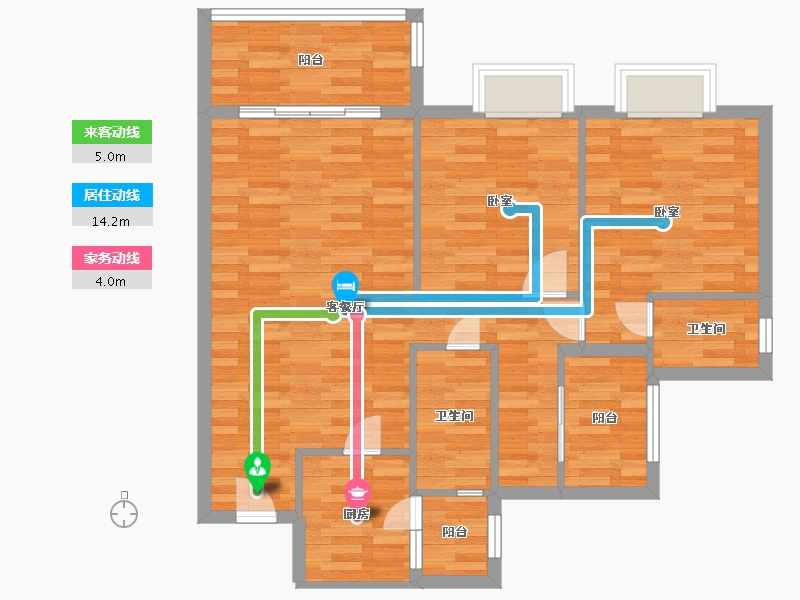 广东省-广州市-惠百氏广场8栋05户型105m²-84.48-户型库-动静线