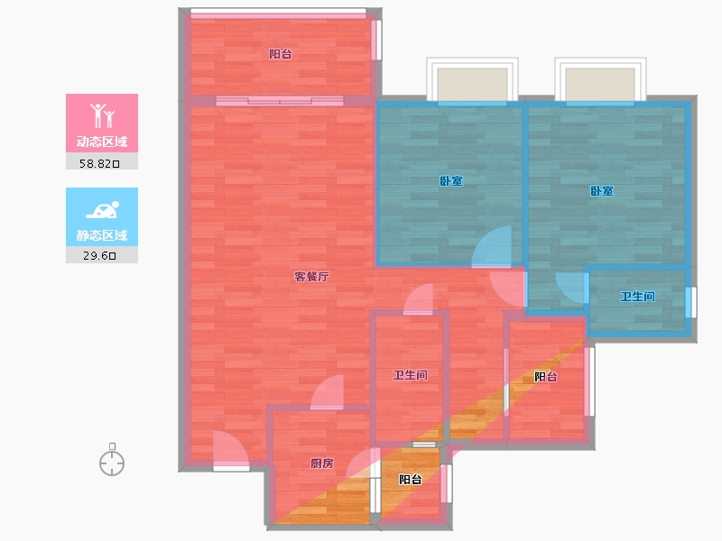 广东省-广州市-惠百氏广场8栋05户型105m²-84.48-户型库-动静分区